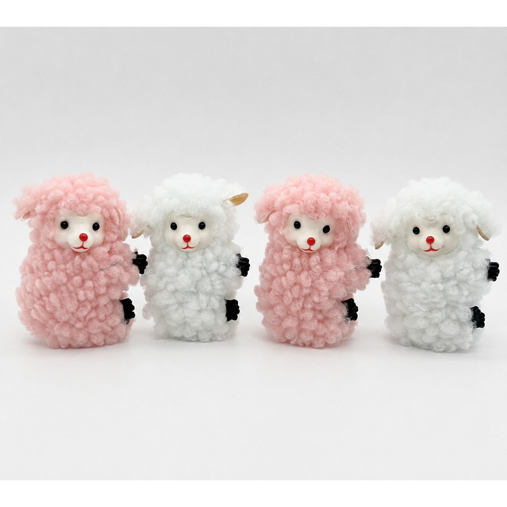 Vintage 1980s Lamb Sheep Pencil Huggers Clip On Plush Korea Lot of 4 Pink Blue